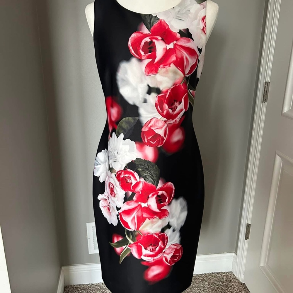 Calvin Klein Hibiscus Flower Sleeveless Scuba Dress Size 8 Read Description